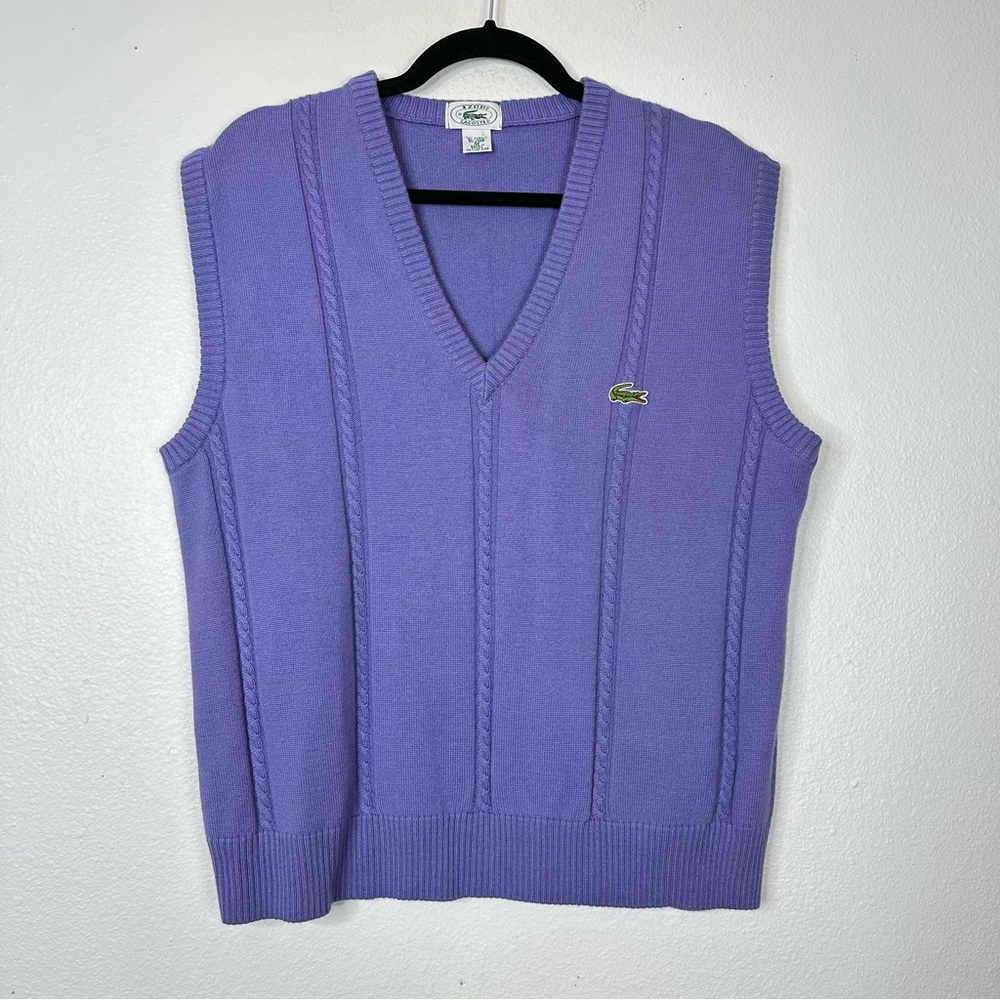 Vintage Izod Lacoste sweater vest v neck cable knit academia 90s lavender preppy